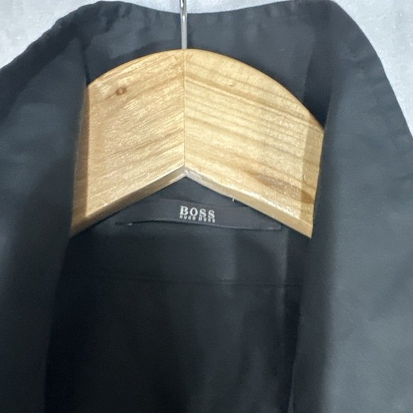 Hugo Boss Womens Shirt Dress size 10 Black Long Sleeve Belt Polished Cotton - Picture 5 of 15